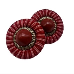 Vintage Maroon Fabric Clip On Earrings